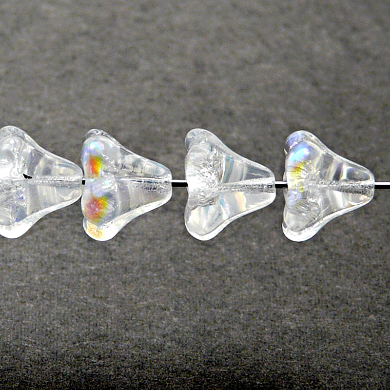 10ks České skleněné mačkané korálky zvonečky 11x13mm čirá/ AB polopokov