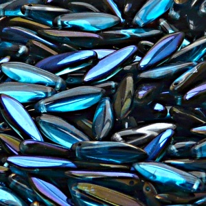 30ks České skleněné mačkané korálky jazýčky 5x16mm akva/ azuro polopokov