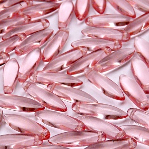 30ks České skleněné mačkané korálky jazýčky 5x16mm rozalín