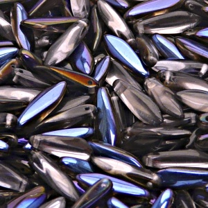 30ks České skleněné mačkané korálky jazýčky 5x16mm rozalín/ azuro polopokov