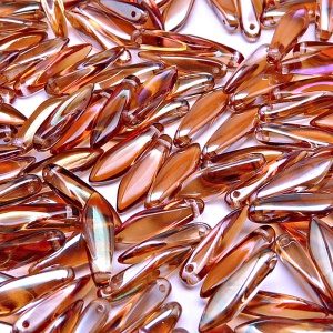 30ks České skleněné mačkané korálky jazýčky 5x16mm rozalín/ celsian polopokov