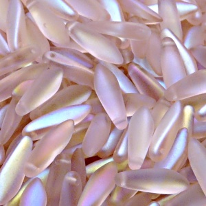 30ks České skleněné mačkané korálky jazýčky 5x16mm rozalín/ AB polopokov mat