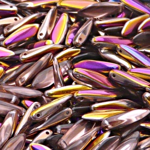 30ks České skleněné mačkané korálky jazýčky 5x16mm rozalín/ sliperit polopokov