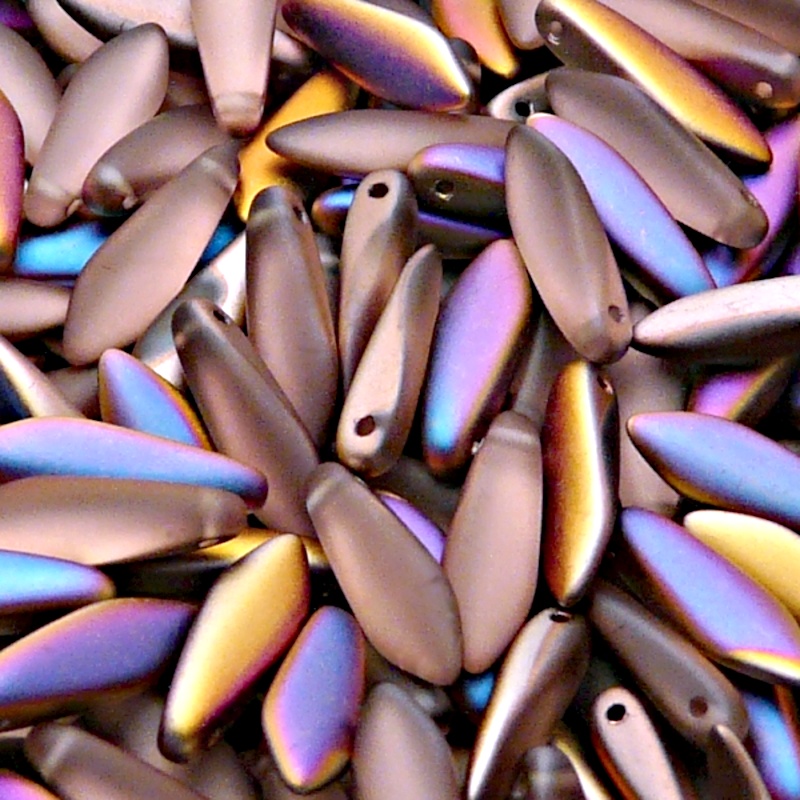 30ks České skleněné mačkané korálky jazýčky 5x16mm rozalín/ sliperit polopokov mat