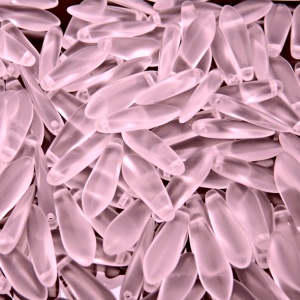 30ks České skleněné mačkané korálky jazýčky 5x16mm rozalín mat