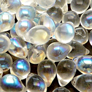 10ks České skleněné mačkané korálky kapky 10x14mm čirá/ AB polopokov