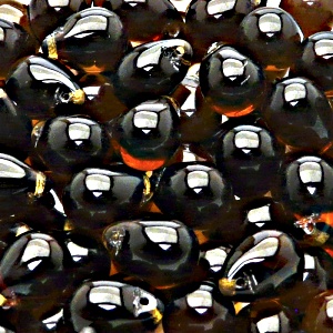 10ks České skleněné mačkané korálky kapky 10x14mm kouřový topas