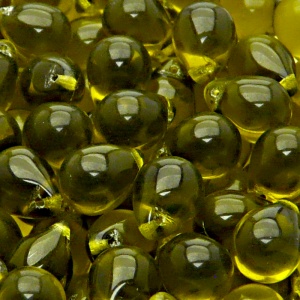 10ks České skleněné mačkané korálky kapky 10x14mm hnědý olivín