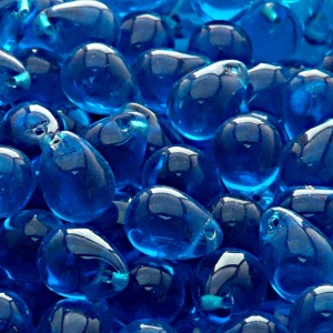 10ks České skleněné mačkané korálky kapky 10x14mm akva