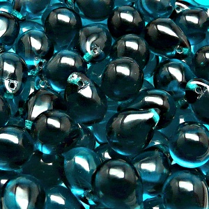 10ks České skleněné mačkané korálky kapky 10x14mm zelená akva