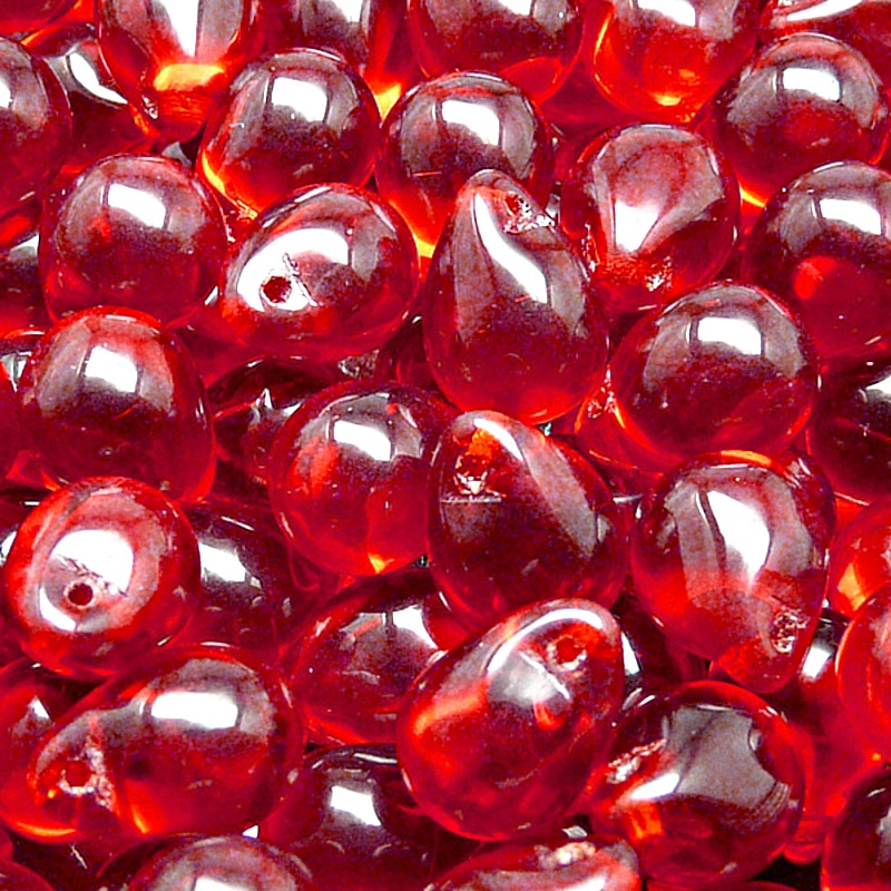 10ks České skleněné mačkané korálky kapky 10x14mm rubín