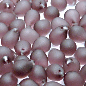 10ks České skleněné mačkané korálky kapky 10x14mm světlý ametyst mat