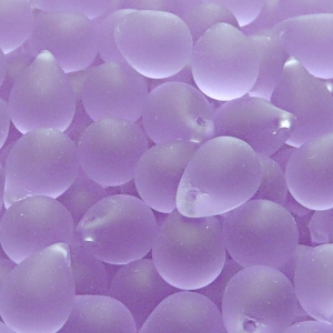 10ks České skleněné mačkané korálky kapky 10x14mm fialový alexandrit mat