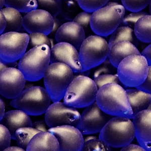 10ks České skleněné mačkané korálky kapky 10x14mm modrý kobalt mat