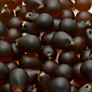 10ks České skleněné mačkané korálky kapky 10x14mm kouřový topas mat