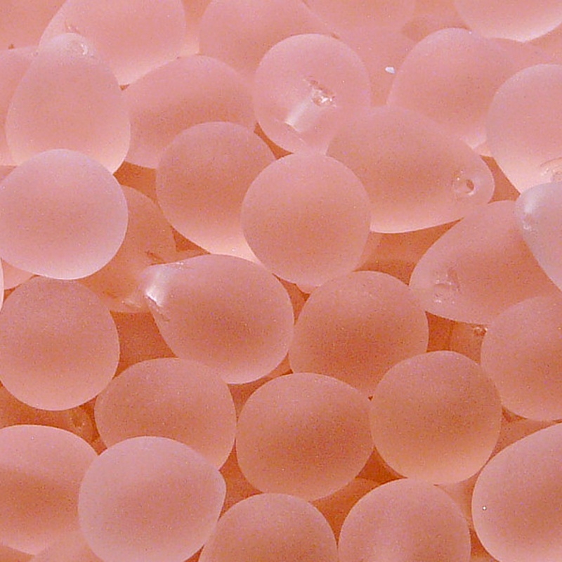 10ks České skleněné mačkané korálky kapky 10x14mm rozalín mat
