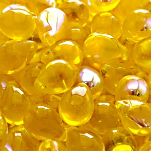 10ks České skleněné mačkané korálky kapky 10x14mm jantar/ AB polopokov
