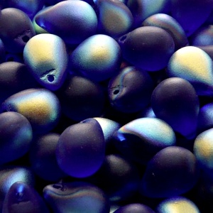 10ks České skleněné mačkané korálky kapky 10x14mm modrý kobalt/ AB polopokov mat