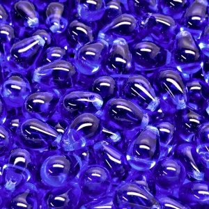 30ks České skleněné mačkané korálky kapky 6x9mm safír