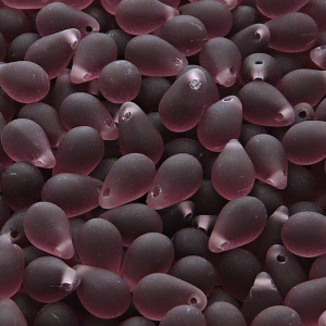 30ks České skleněné mačkané korálky kapky 6x9mm ametyst mat