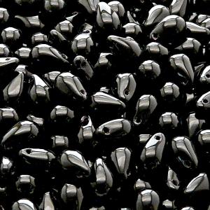 40ks České skleněné mačkané korálky kapky 6x9mm černá