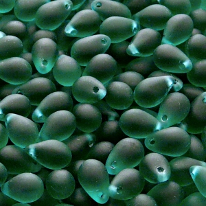 30ks České skleněné mačkané korálky kapky 6x9mm emerald mat