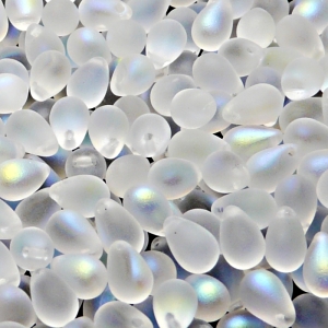 30ks České skleněné mačkané korálky kapky 6x9mm čirá/ AB polopokov mat