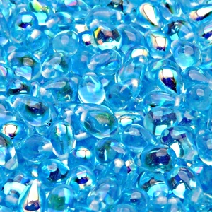 30ks České skleněné mačkané korálky kapky 6x9mm světlá akva/ AB polopokov