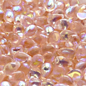 30ks České skleněné mačkané korálky kapky 6x9mm rozalín/ AB polopokov