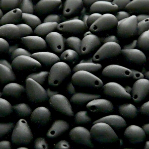 40ks České skleněné mačkané korálky kapky 6x9mm černá mat