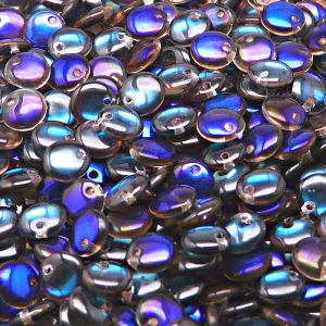 50ks České skleněné mačkané korálky čočka 6mm čirá/ azuro polopokov