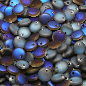 50ks České skleněné mačkané korálky čočka 6mm čirá/ azuro polopokov mat