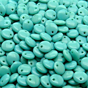 50ks České skleněné mačkané korálky čočka 6mm zelený tyrkys