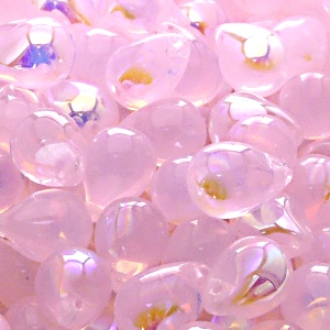 10ks České skleněné mačkané korálky kapky 10x14mm světle růžový opál/ AB polopokov