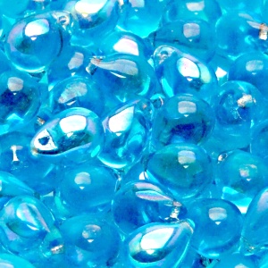 10ks České skleněné mačkané korálky kapky 10x14mm světlá akva/ AB polopokov