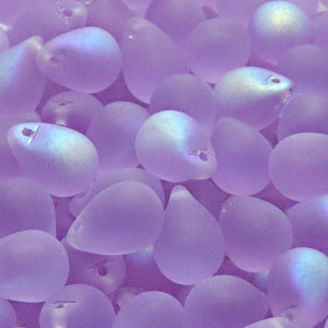 10ks České skleněné mačkané korálky kapky 10x14mm fialový alexandrit/ AB polopokov mat