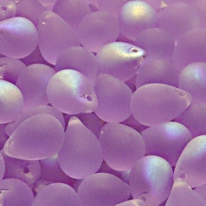 10ks České skleněné mačkané korálky kapky 10x14mm růžový alexandrit/ AB polopokov mat