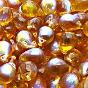 10ks České skleněné mačkané korálky kapky 10x14mm topas/ AB polopokov