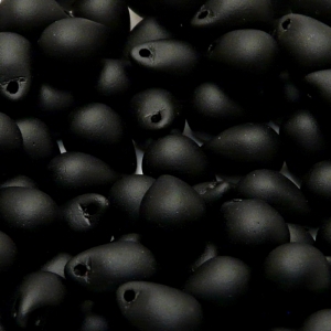 10ks České skleněné mačkané korálky kapky 10x14mm černá mat