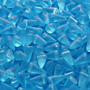 50ks České skleněné mačkané korálky trny 5x8mm světlá akva mat