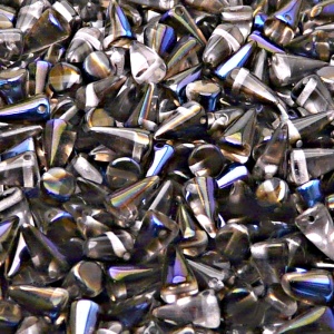 50ks České skleněné mačkané korálky trny 5x8mm rozalín/ azuro polopokov