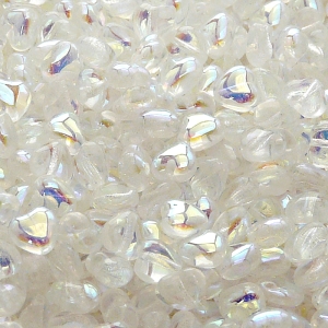 50ks České skleněné mačkané korálky srdíčko 6mm čirá/ AB polopokov