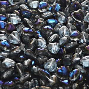 50ks České skleněné mačkané korálky srdíčko 6mm čirá/ azuro polopokov