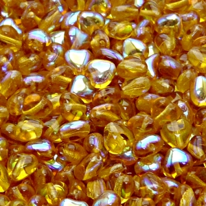 50ks České skleněné mačkané korálky srdíčko 6mm topas/ AB polopokov