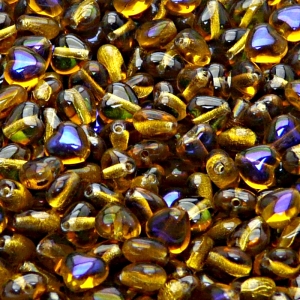 50ks České skleněné mačkané korálky srdíčko 6mm topas/ azuro polopokov