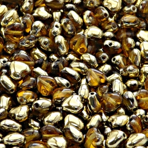 50ks České skleněné mačkané korálky srdíčko 6mm topas/ zlato polopokov