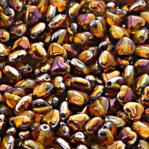 50ks České skleněné mačkané korálky srdíčko 6mm topas/ sun set polopokov