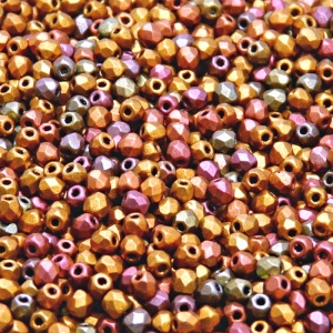 100ks České skleněné broušené ohňovky kulička 3mm čirá/ bronz fialový duhový matný