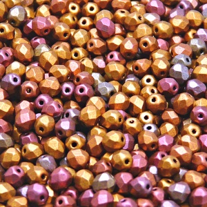 100ks České skleněné broušené ohňovky kulička 4mm čirá/ bronz fialový duhový matný