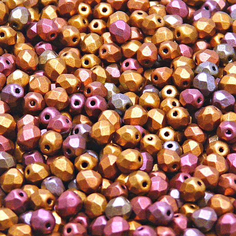 100ks České skleněné broušené ohňovky kulička 4mm čirá/ bronz fialový duhový matný